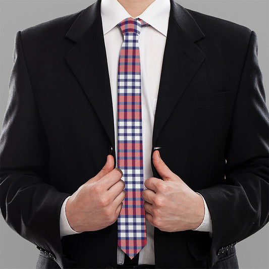 Blue Red And White USA Plaid Print Necktie