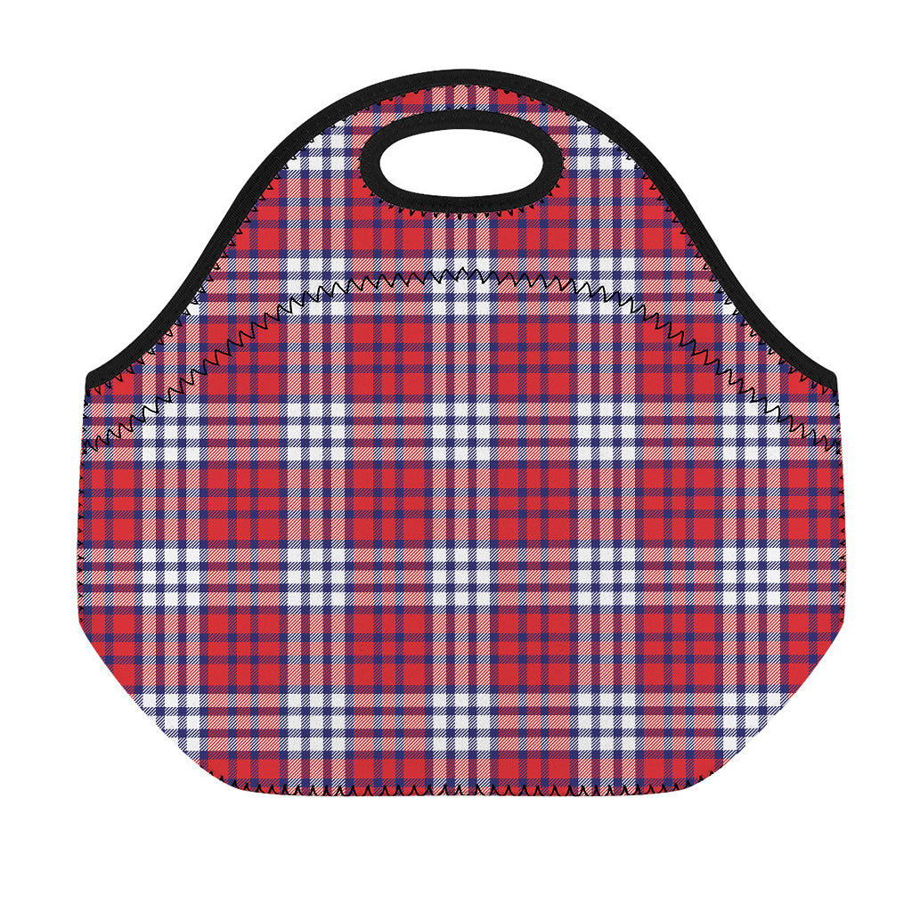 Blue Red And White USA Plaid Print Neoprene Lunch Bag
