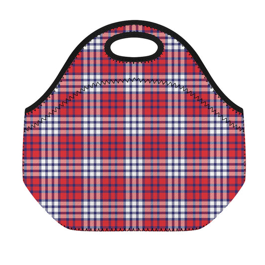 Blue Red And White USA Plaid Print Neoprene Lunch Bag