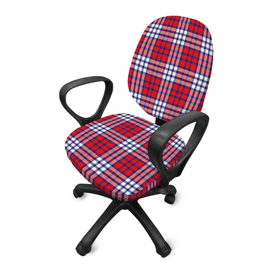 Blue Red And White USA Plaid Print Office Chair Cover
