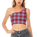 Blue Red And White USA Plaid Print One Shoulder Crop Top