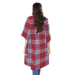 Blue Red And White USA Plaid Print Open Front Beach Cover Up