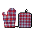 Blue Red And White USA Plaid Print Oven Mitt And Pot Holder Set
