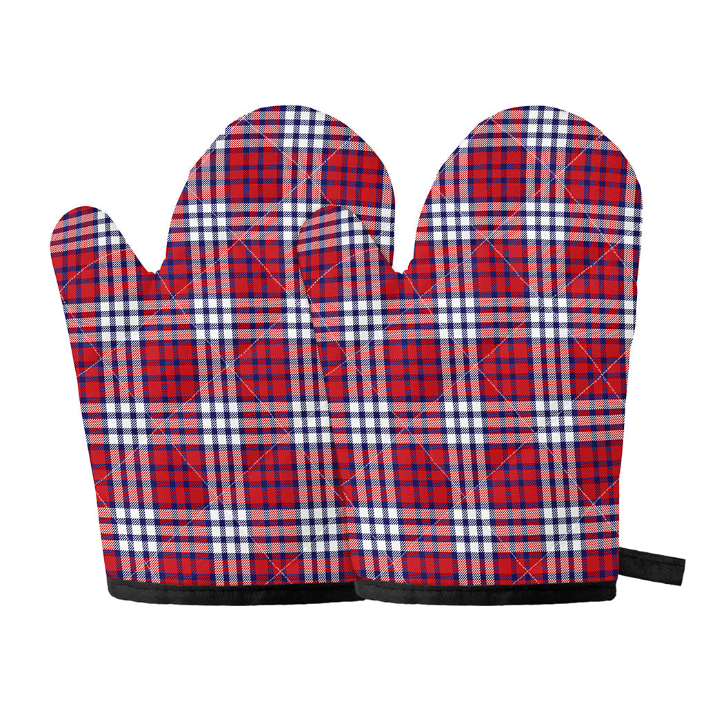 Blue Red And White USA Plaid Print Oven Mitts