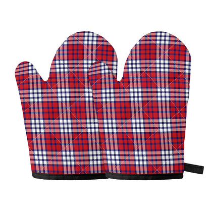 Blue Red And White USA Plaid Print Oven Mitts