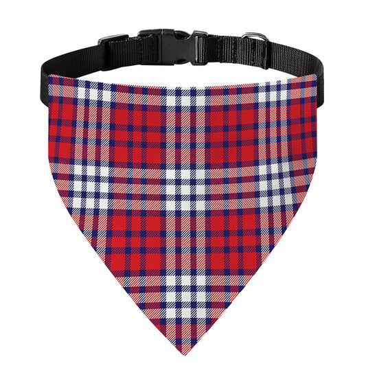 Blue Red And White USA Plaid Print Over The Collar Dog Bandana