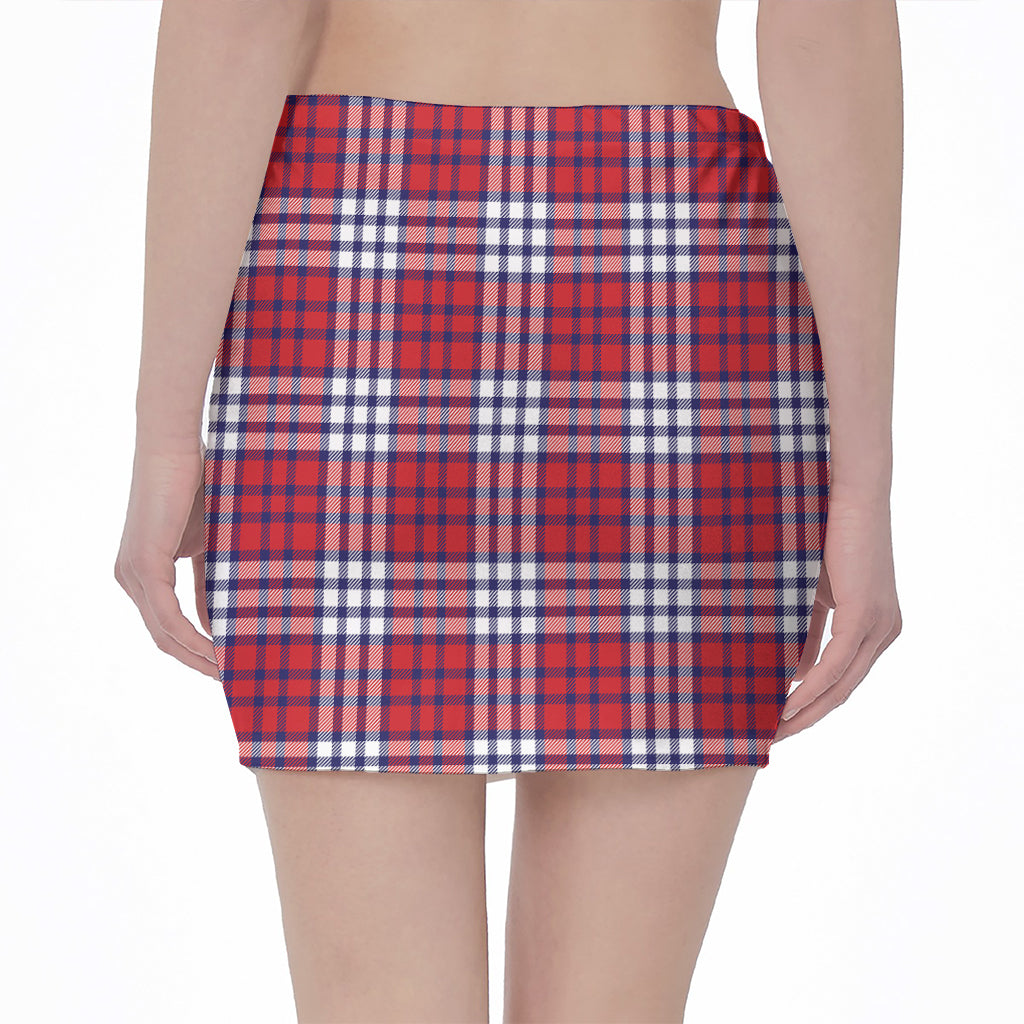 Blue Red And White USA Plaid Print Pencil Mini Skirt