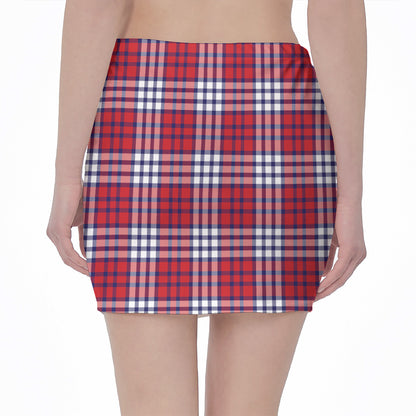 Blue Red And White USA Plaid Print Pencil Mini Skirt