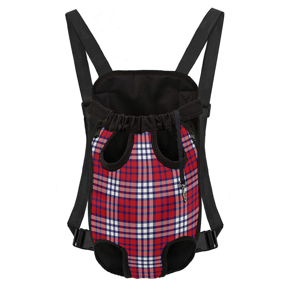 Blue Red And White USA Plaid Print Pet Carrier Backpack