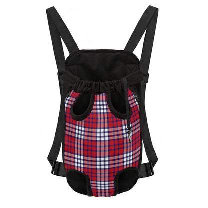 Blue Red And White USA Plaid Print Pet Carrier Backpack