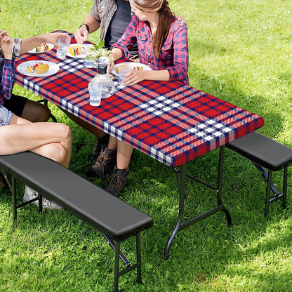 Blue Red And White USA Plaid Print Picnic Table Cover
