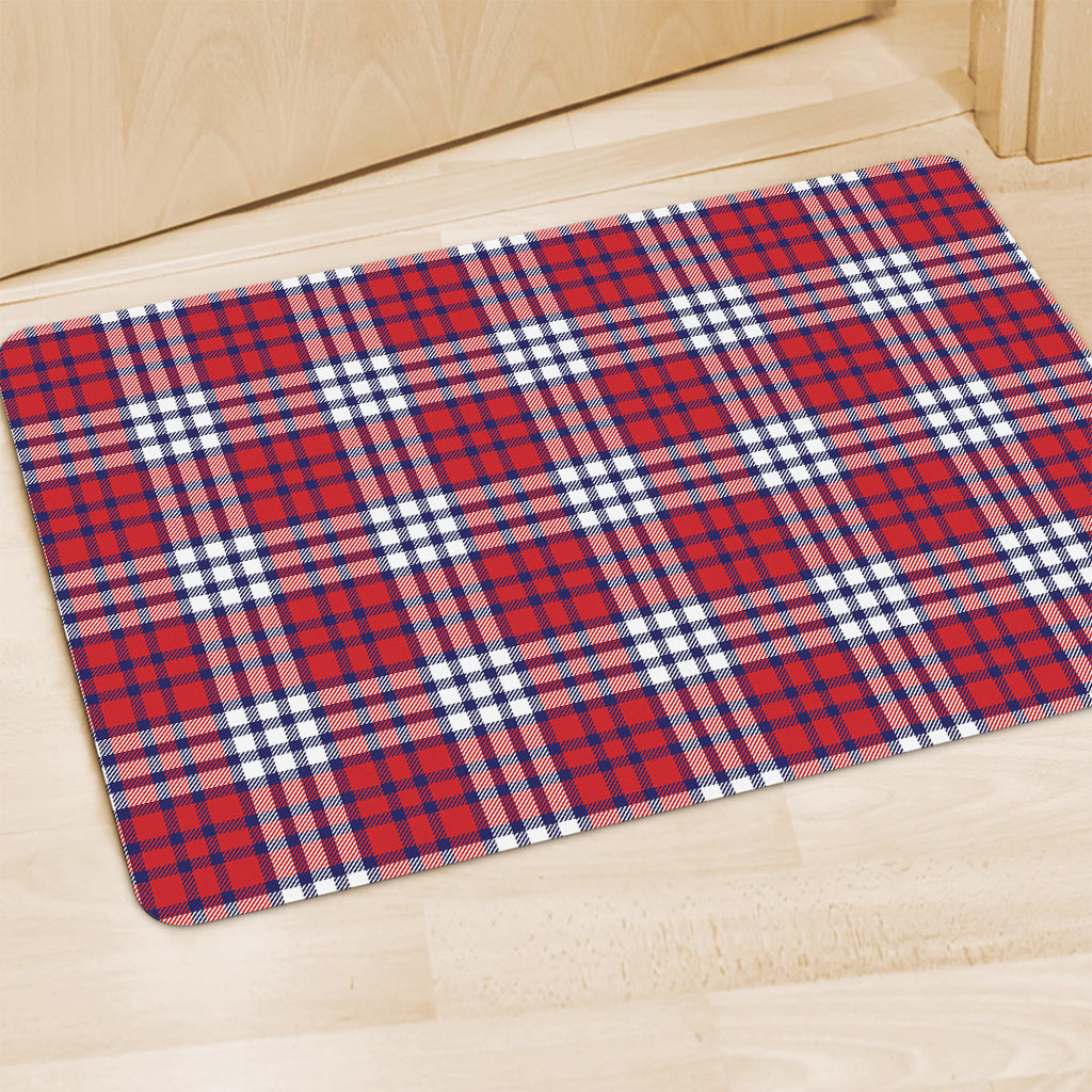 Blue Red And White USA Plaid Print Polyester Doormat