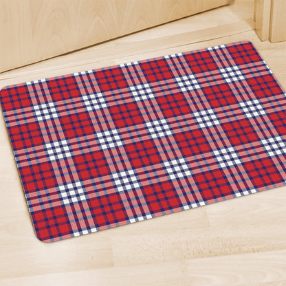 Blue Red And White USA Plaid Print Polyester Doormat