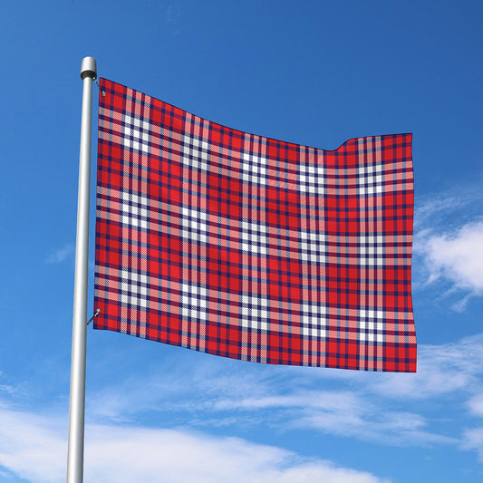 Blue Red And White USA Plaid Print Polyester Flag