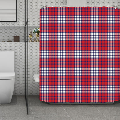 Blue Red And White USA Plaid Print Polyester Shower Curtain
