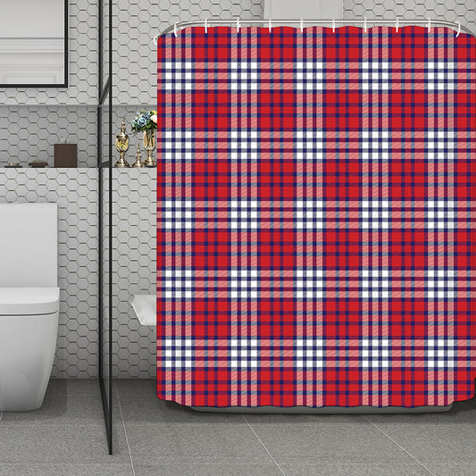 Blue Red And White USA Plaid Print Polyester Shower Curtain
