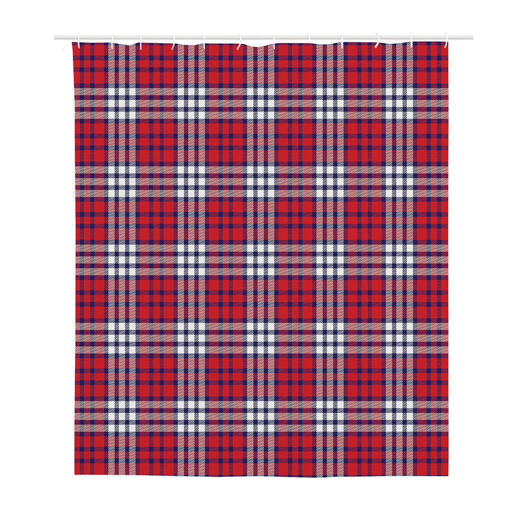 Blue Red And White USA Plaid Print Polyester Shower Curtain