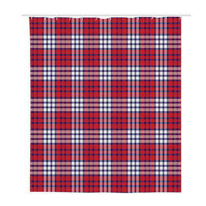 Blue Red And White USA Plaid Print Polyester Shower Curtain