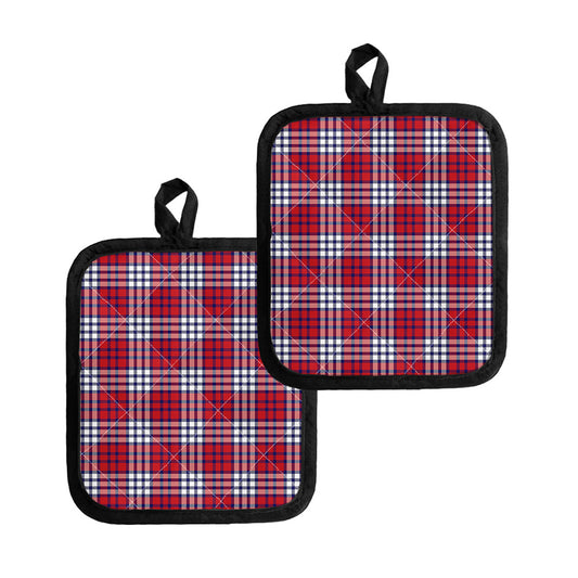 Blue Red And White USA Plaid Print Pot Holders