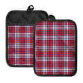Blue Red And White USA Plaid Print Pot Holders With Pocket