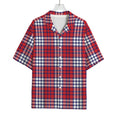 Blue Red And White USA Plaid Print Rayon Hawaiian Shirt