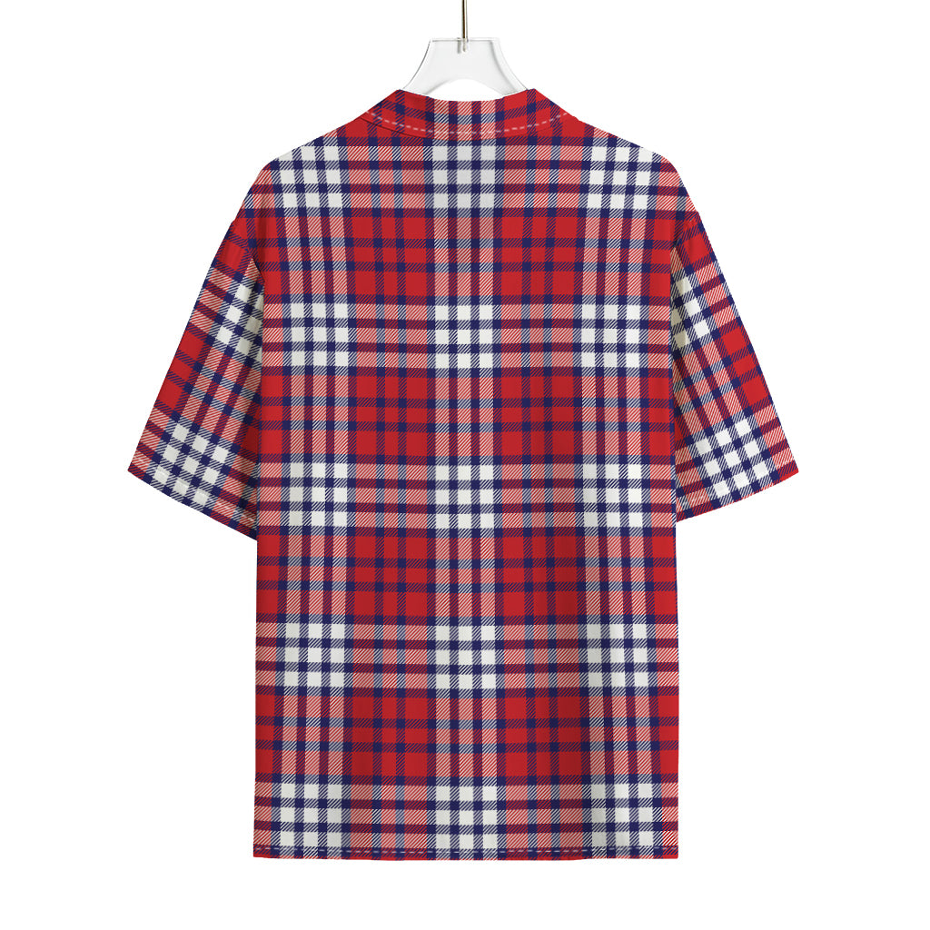 Blue Red And White USA Plaid Print Rayon Hawaiian Shirt