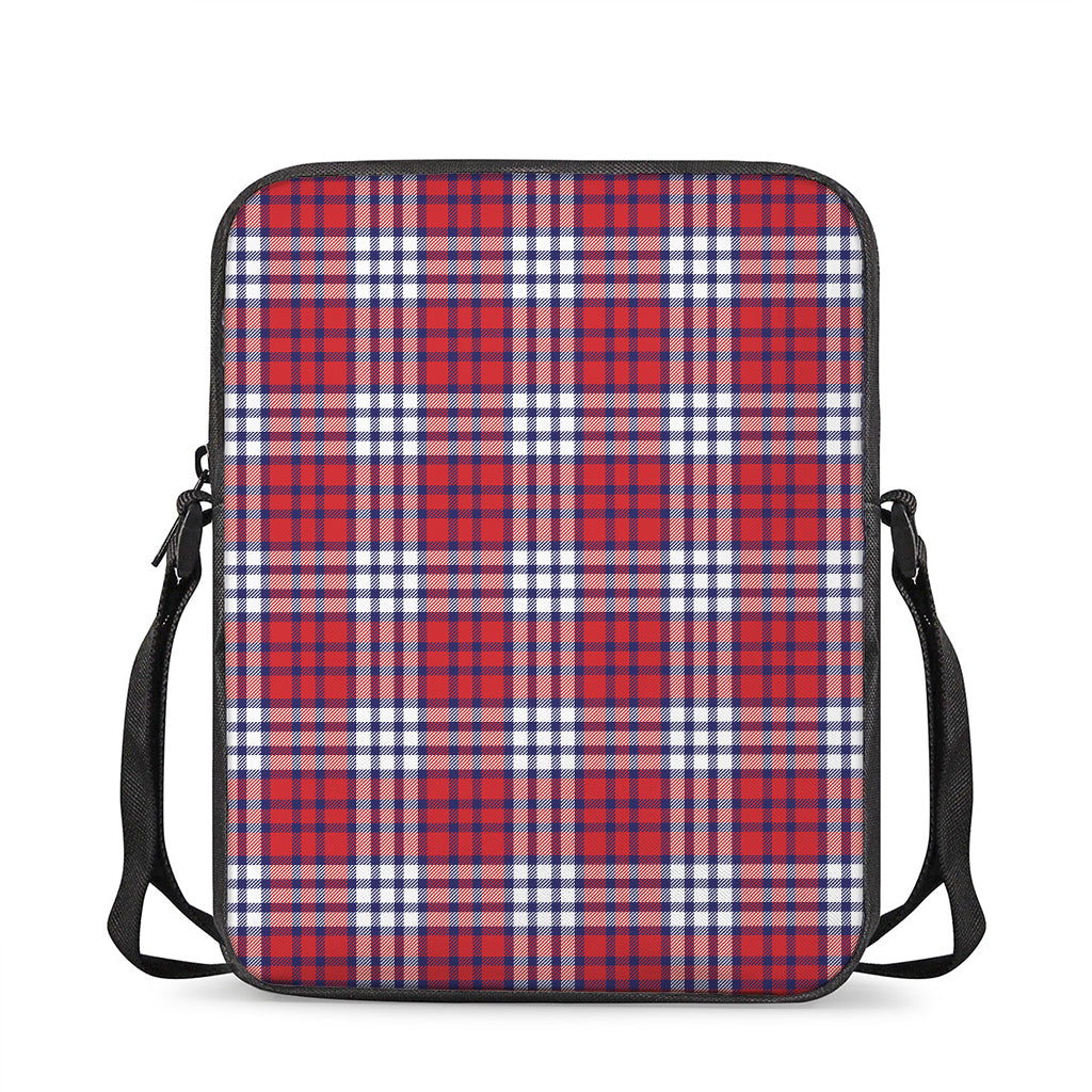 Blue Red And White USA Plaid Print Rectangular Crossbody Bag