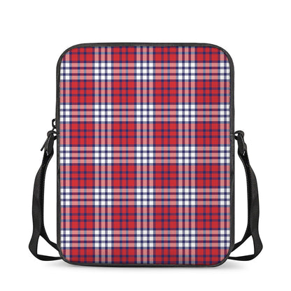 Blue Red And White USA Plaid Print Rectangular Crossbody Bag