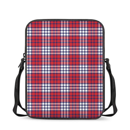 Blue Red And White USA Plaid Print Rectangular Crossbody Bag