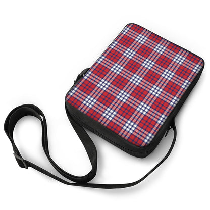 Blue Red And White USA Plaid Print Rectangular Crossbody Bag