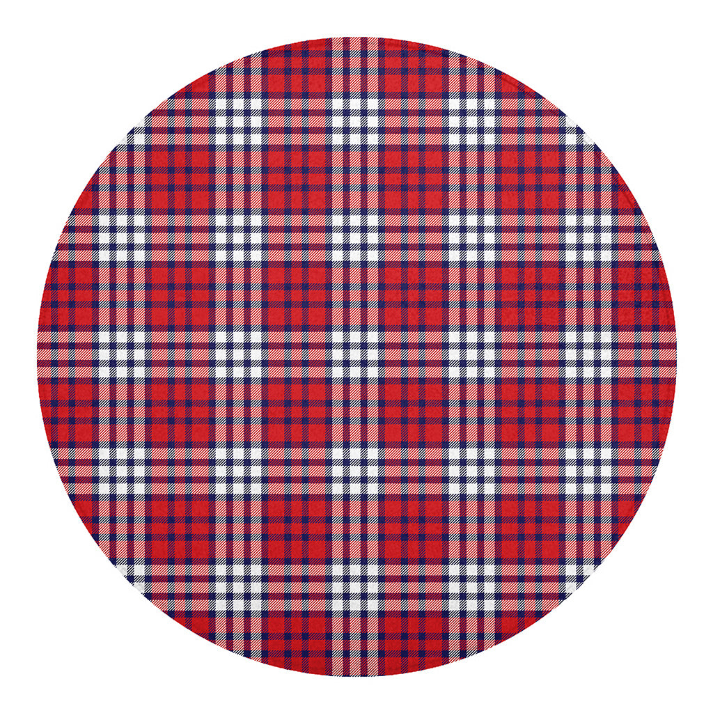 Blue Red And White USA Plaid Print Round Blanket