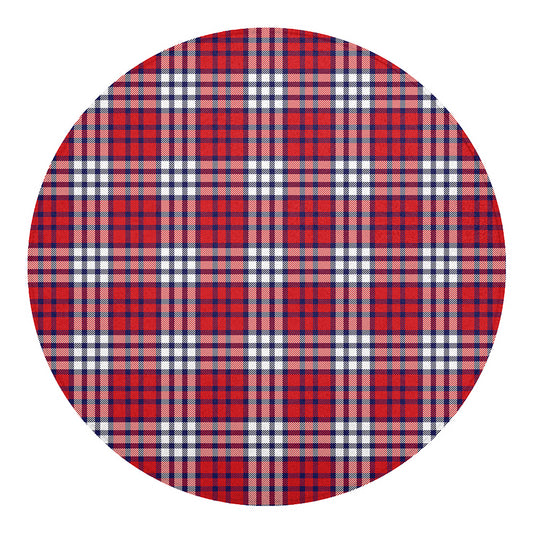 Blue Red And White USA Plaid Print Round Blanket