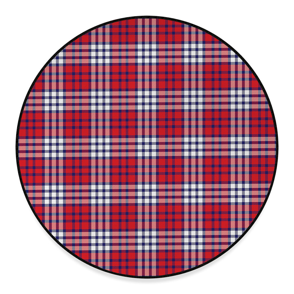 Blue Red And White USA Plaid Print Round Floor Mat