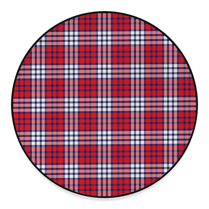 Blue Red And White USA Plaid Print Round Floor Mat