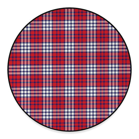 Blue Red And White USA Plaid Print Round Floor Mat