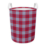 Blue Red And White USA Plaid Print Round Laundry Basket