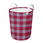 Blue Red And White USA Plaid Print Round Laundry Basket