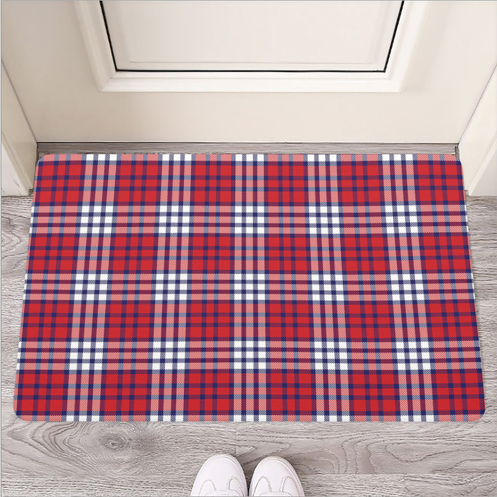 Blue Red And White USA Plaid Print Rubber Doormat