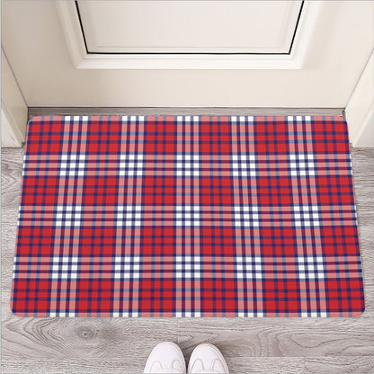 Blue Red And White USA Plaid Print Rubber Doormat