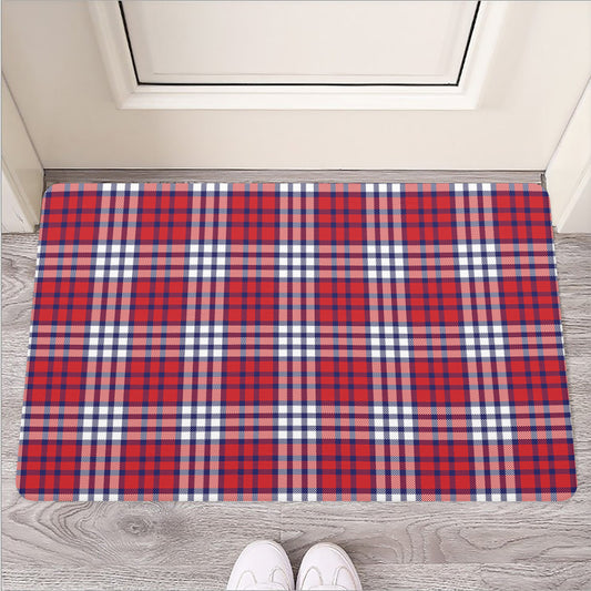Blue Red And White USA Plaid Print Rubber Doormat