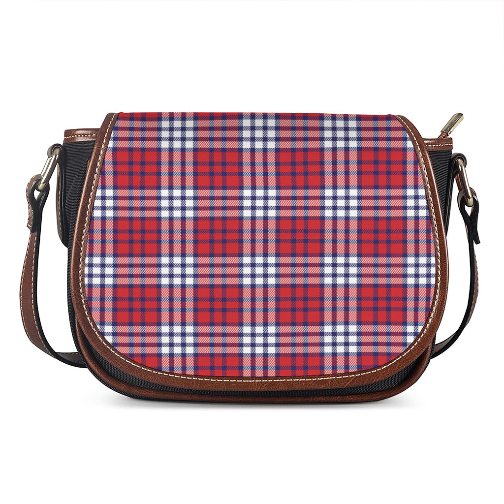 Blue Red And White USA Plaid Print Saddle Bag