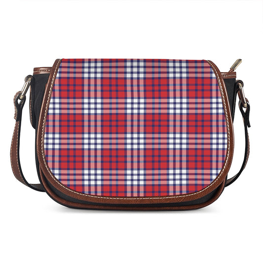 Blue Red And White USA Plaid Print Saddle Bag
