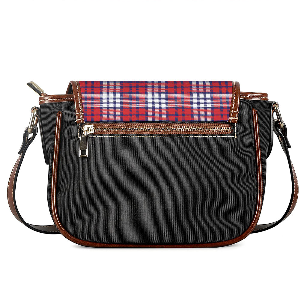 Blue Red And White USA Plaid Print Saddle Bag