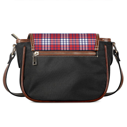 Blue Red And White USA Plaid Print Saddle Bag