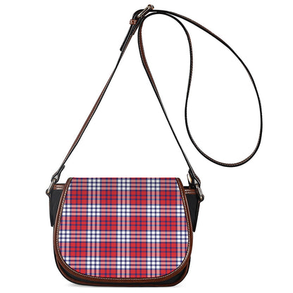 Blue Red And White USA Plaid Print Saddle Bag