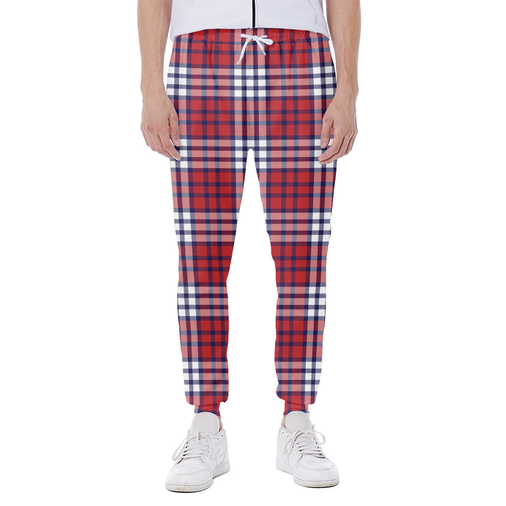 Blue Red And White USA Plaid Print Scuba Joggers