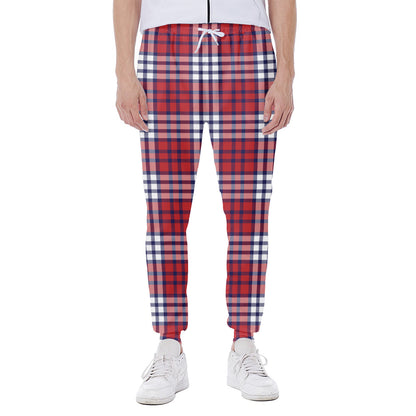 Blue Red And White USA Plaid Print Scuba Joggers