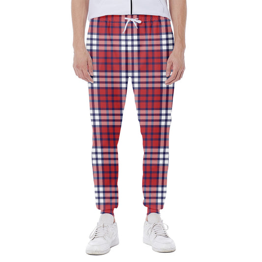 Blue Red And White USA Plaid Print Scuba Joggers