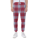 Blue Red And White USA Plaid Print Scuba Joggers