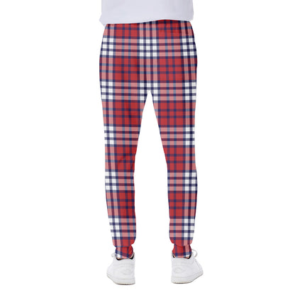 Blue Red And White USA Plaid Print Scuba Joggers